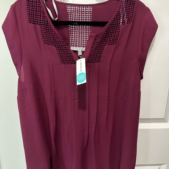 Daniel Rainn Burgundy Top with Lace Accents - Picture 2 of 4